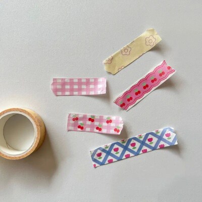1Pcs Pink Grid Cherry Flower Washi Tape Decorative Adhesive