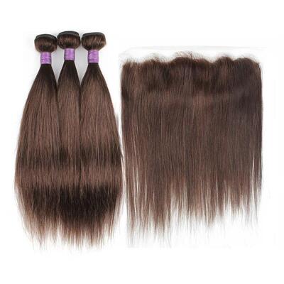 Dark Brown 3 Bundles With Frontal 220g/Lot Color #2 Straight