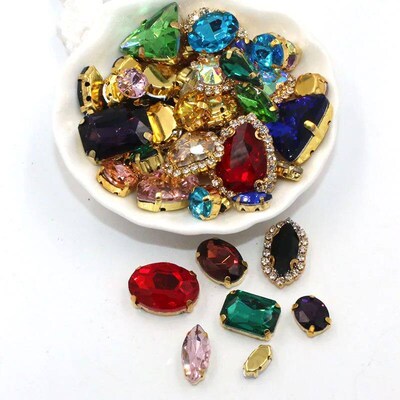 50pcs/Bag Shiny 24 Color Mixed Shape Sew on Glass Rhinestone