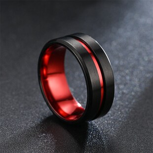 Groove Wedding Fashion Red Black Tungsten Edge 8mm Beveled