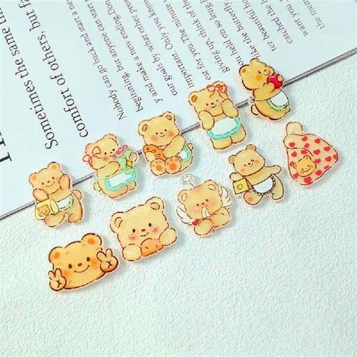 10pcs Acrylic Kawaii Butter Bear Cartoon Character Pendant