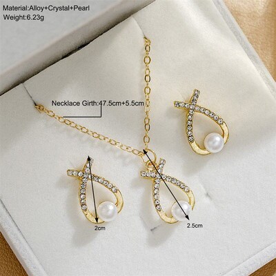Wedding Dinner Intersection Diamond Imitation Pearl Earring