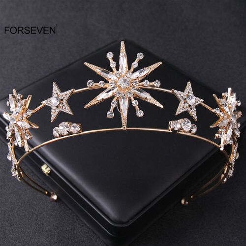 Baroque Princess Diadem Bling Rhinestone Star Tiara and Crow