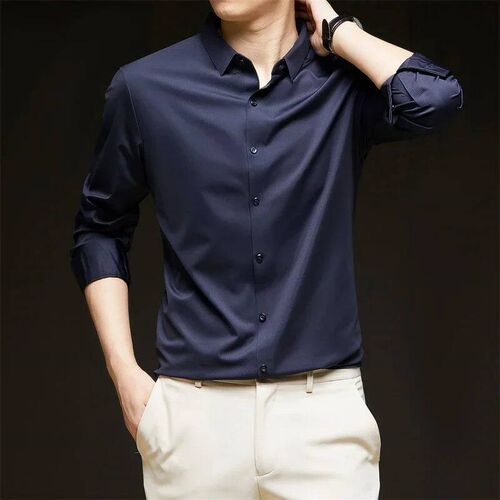 New Mens Business Casual Long Sleeved Solid Color Shirt Wri
