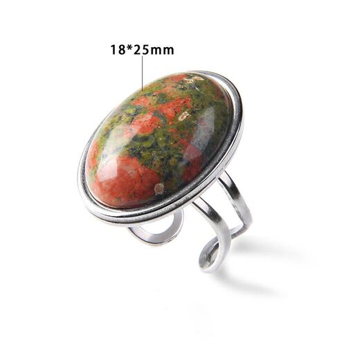 Natural Stone Ring for Women Vintage Silver Color Aventurine