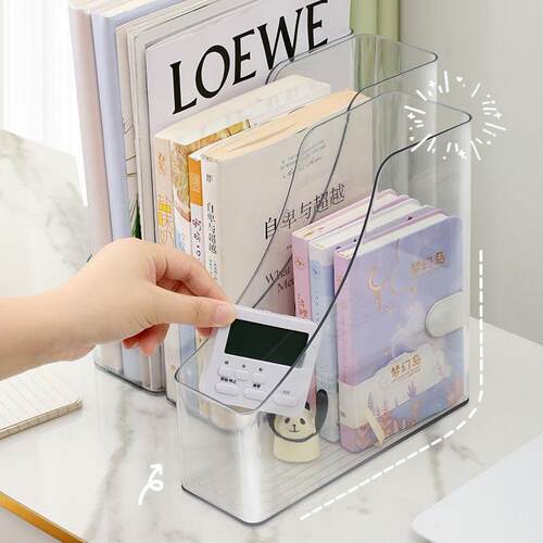 Transparent Desktop Bookend Shelf, Acrylic File Storage Box,