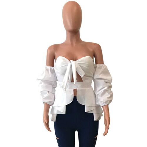 Slash Neck Sweetheart Off Shoulder Women Shirts Lantern Slee