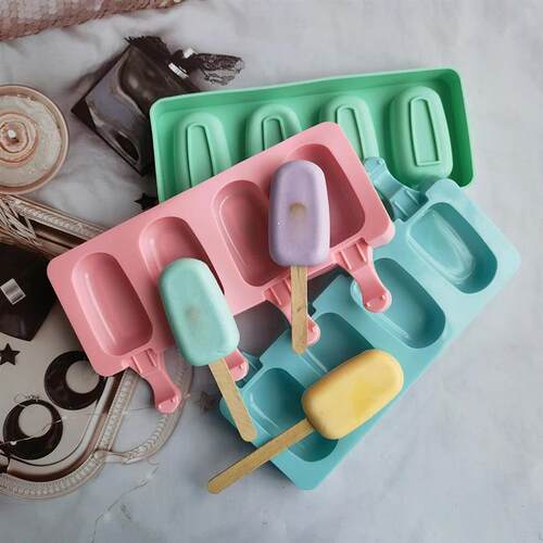 4 Cells Oval Silica Gel Mold Silicone Ice Cream Mold Popsicl