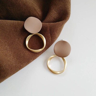 Brown Geometric Round Dangle Earings Vintage Matte Drop Earr
