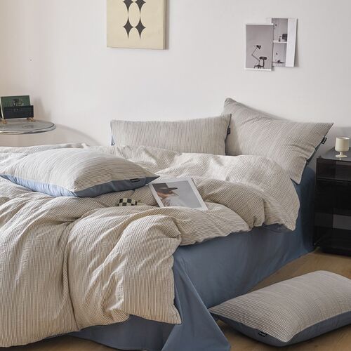 100% Cotton Bedding Set Striped Bed Sheet Duvet Quilt Cover