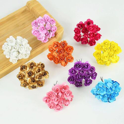 144pcs 2cm Artificial Mini Paper Rose Bouquet for Wedding Pa