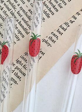 300ml Strawberry Cute Glass Cup With Straw Creative Transpar