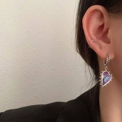 1 Pair Vintage Purple Crystal Heart Shape Asymmetric Dangle