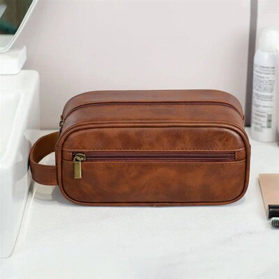 Men Leather Wash Bag Travel Business Trips Portable Cosmetic