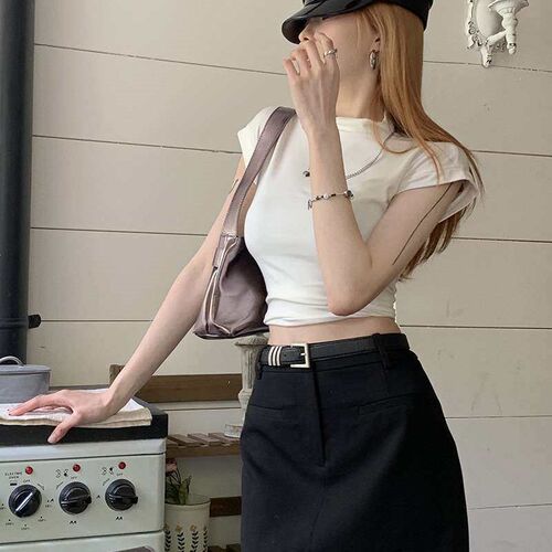 Hot Girl Half Skirt Womens Summer New Grey Suit Skirt High