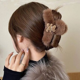 New Cute Bear Winter Plush Acrylic Hair Claw Clips Women Gir