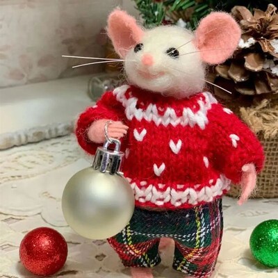 Mouse Doll Christmas Needle Felted Mouse Craft Decorations C