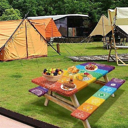 Picnic Table Seat Covers Geometric Waterproof Camping