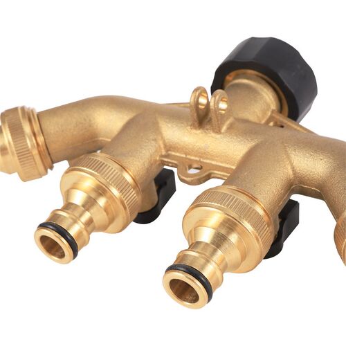 Brass 3/4 Inch Thread 4-Way Garden Tap Water Splitter Water