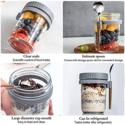 300ML Overnight Oats Jars Milk Fruit Salad Food Storage Cont