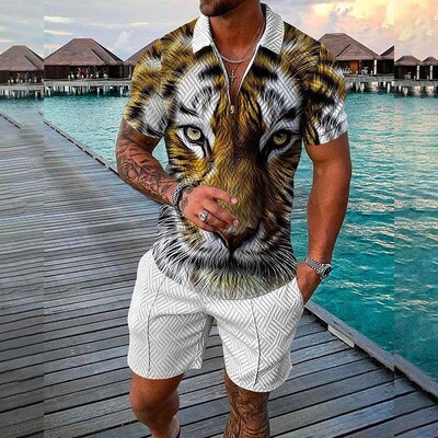 Funny 3D Print Mens Sets Fashion  Shirt+Shorts 2 Piece Outf