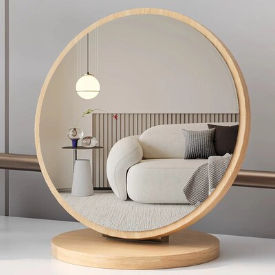 Wooden element mirror simple desktop rotatable home student