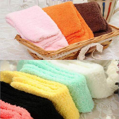 Cute Socks Women Bed Socks Pure Color Fluffy Warm Winter Kid