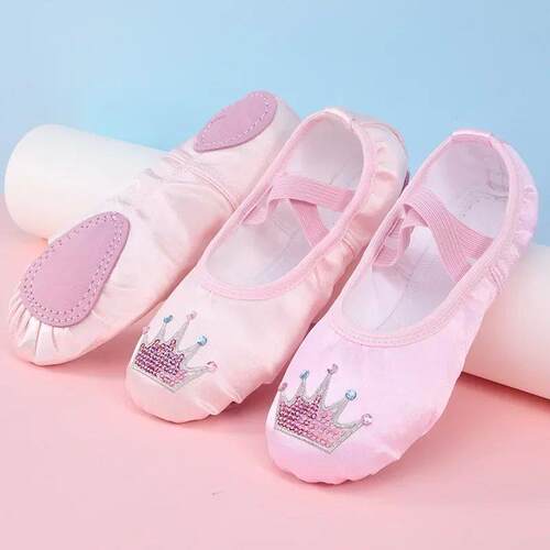 Childrens Dance Shoe Soft Sole Practicing Cat Claw Satin Em