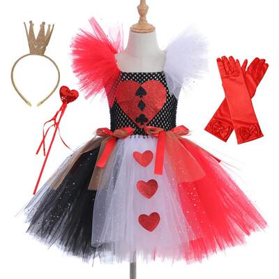 Girls Queen of Hearts Costume Kids Halloween Dress Up Fancy