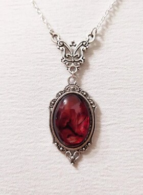 跨境热全新覆古红色石英水晶项炼 镀银时尚首饰吊坠项炼necklace