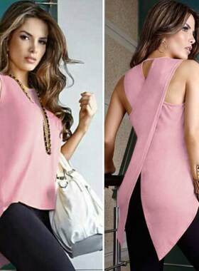 Women Blouse Shirt Cross Irregular Womens Tops and Blouses S