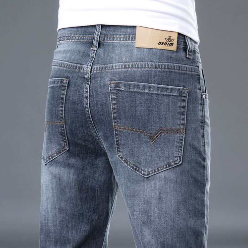 Soft High-end Jeans Mens Summer Slim-fit Small Straight Bus