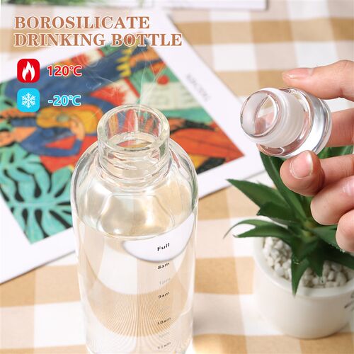 750ml Large Capacity Glass Water Bottle With Time Marker ver