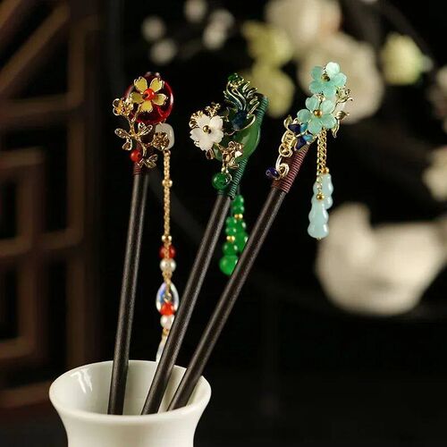 Luxury Handmade Flower Hairpins Hair s Vintage Wood Chinese