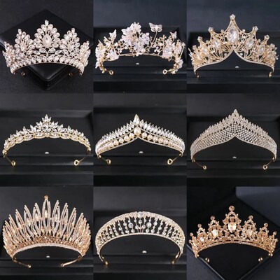 Gold Color Luxury Crystal Wedding Tiaras And Crowns Party Rh