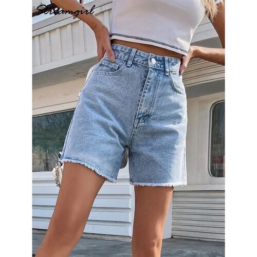Sreamgirl Blue Womens Denim Shorts Summer High Waist Casual