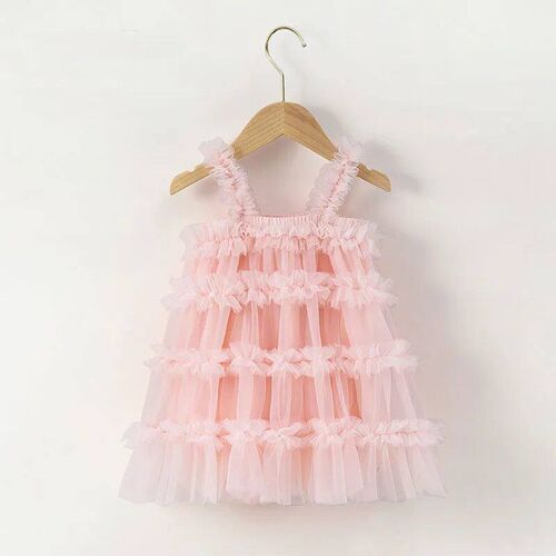 Hot Cute Dresses For Girls Solid Colour Fluffy Mesh Halter C