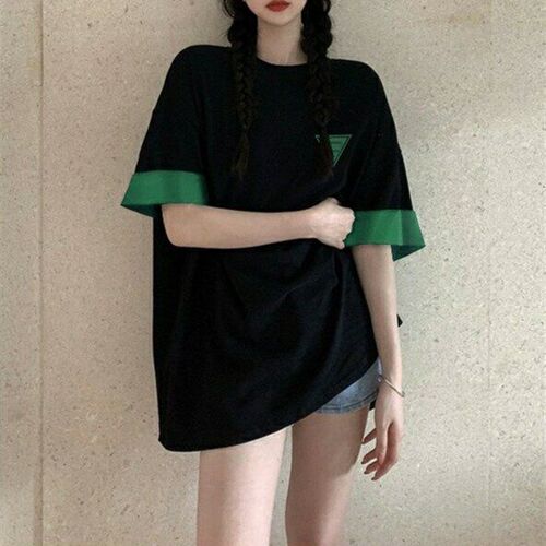 European station contrast color short sleeve shoulder T-shir