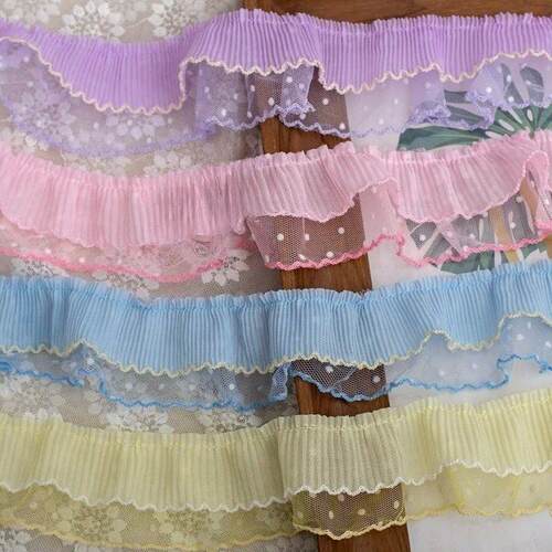 1 yard color double-layer pleated polka dot lace mesh lace w