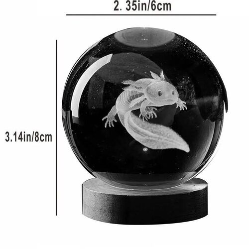 3D Axolotl Laser Engraved Crystal Ball Coloured Night Light,