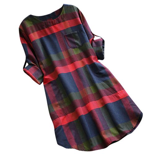 40# Women Plaid Tops And Blouse Loose Long Sleeve Tunic Tops