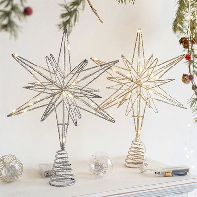 Christmas Tree Toppers Star With LED String Lights Ornaments