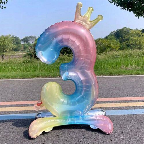 81cm Number Balloon Standing Colorful Crown Digital Balloon