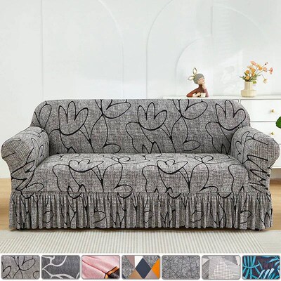 1pc Elastic Printed Sofa Slipver With Skirt Sofa ver Couch v