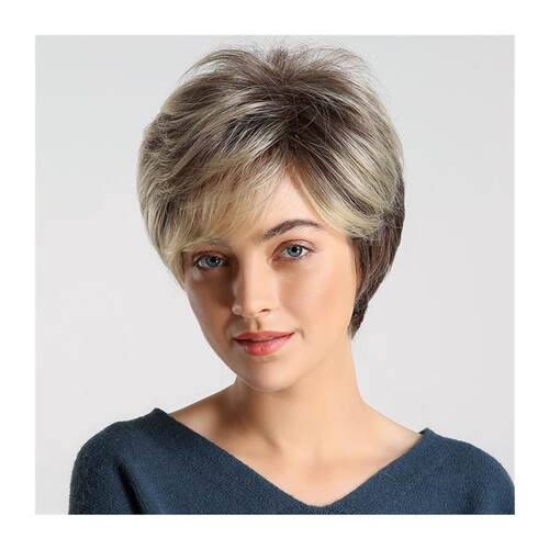 Short Pixie Cut Wigs For Women Brown Mixed Blonde Wigs With