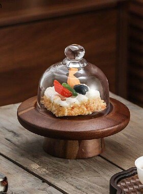 Acacia Wood Glass Lid Cake Tray Mini High Footed Dessert
