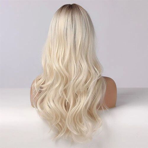 Long Platinum Blonde Wavy Synthetic Wigs for Women Natural W