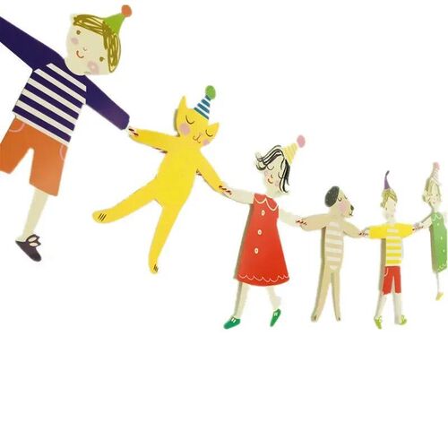 Cute Hands In Hands Boy Girl Cat and Dog Cartoon DIY Bunting