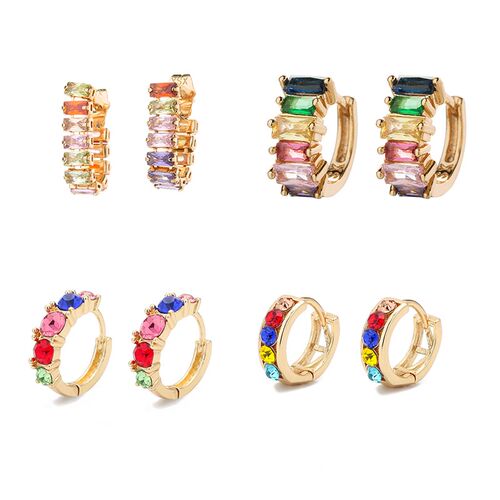 Fashion Colorful Crystal Small Hoop Earrings Clear CZ Geomet