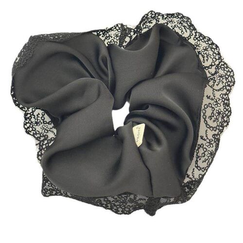 French black lace elegant scrunchie for women, highly elasti